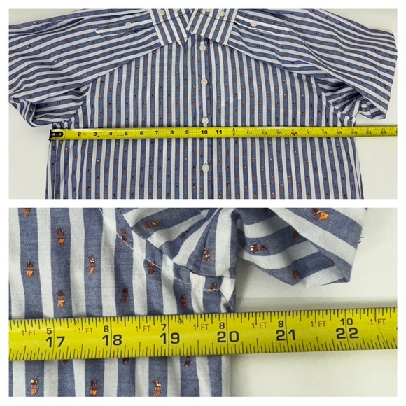 Boden Copper Metallic Clip Blue & White Pinstripe Button Up Shirt Nwt Size 4P - Picture 14 of 15